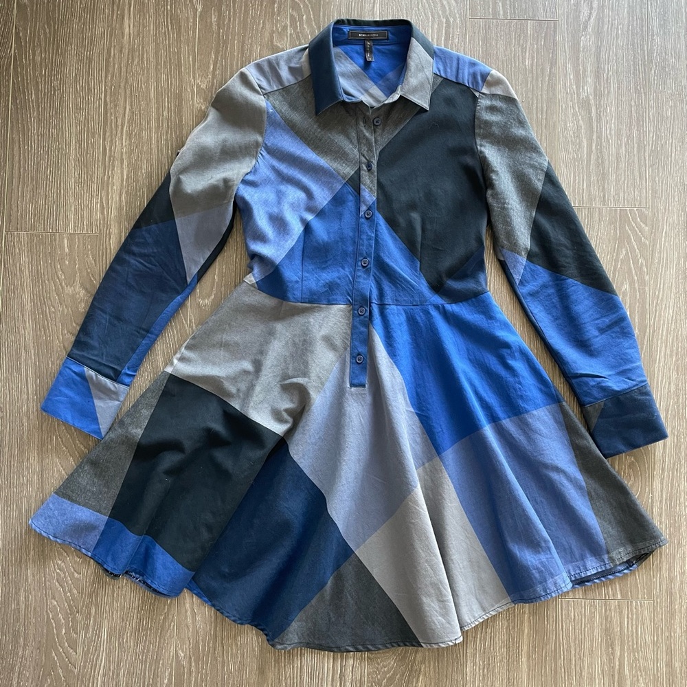 BCBG Plaid Color Block Circle Dress